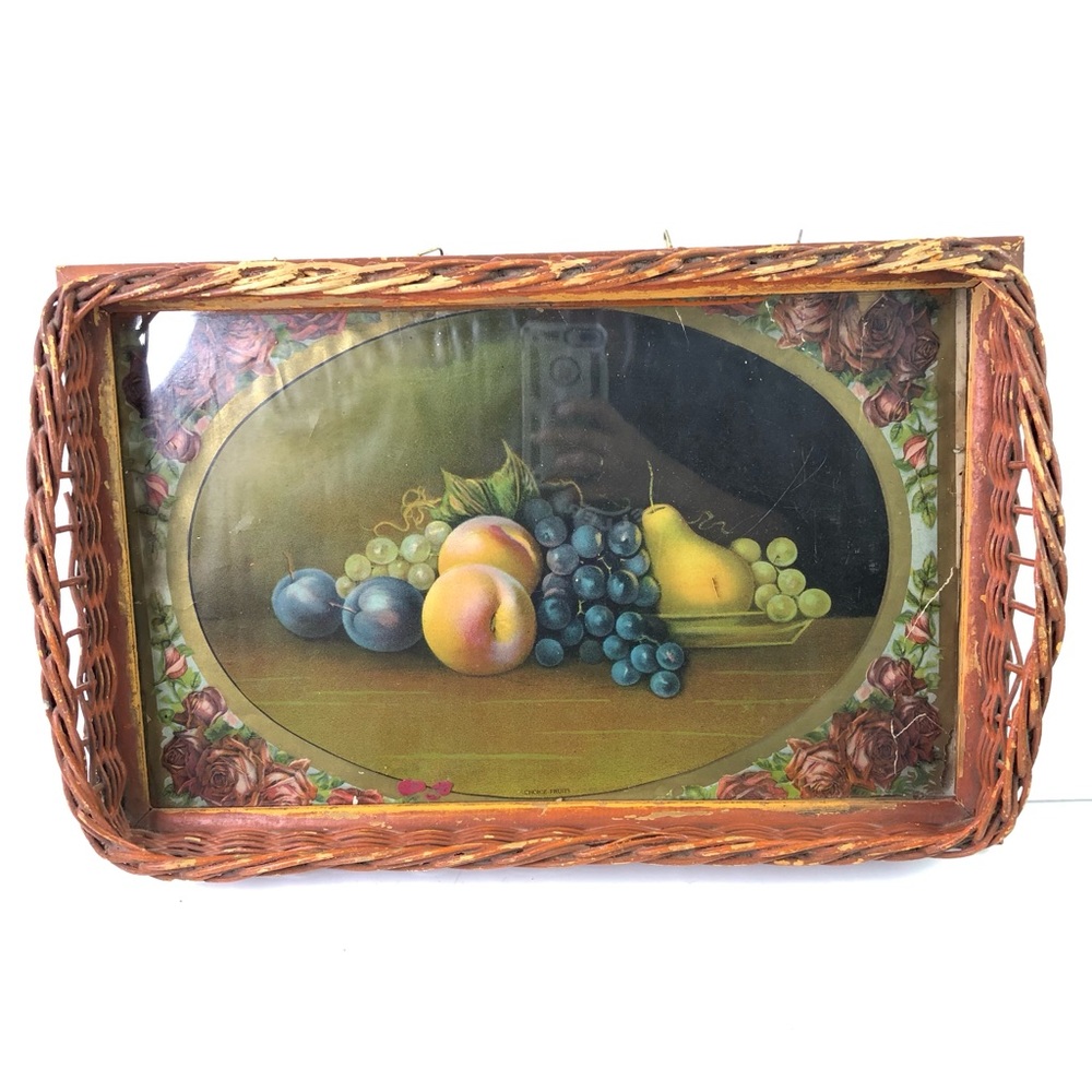 Vintage Woven Wooden Large Serving Tray Kitchen Hanging Decoration Choice Fruits